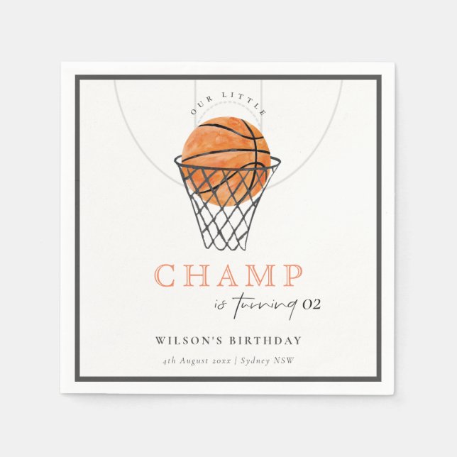 Cute Our Little Champ Basketball Any Age Birthday Napkin (Front)