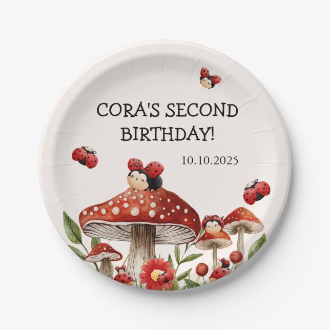 Cute Our Little Ladybug Girl Birthday Paper Plate (Front)