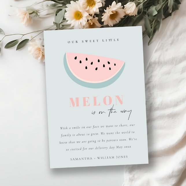 Cute Our Little Melon Aqua Blue Boy Announcement  (Creator Uploaded)