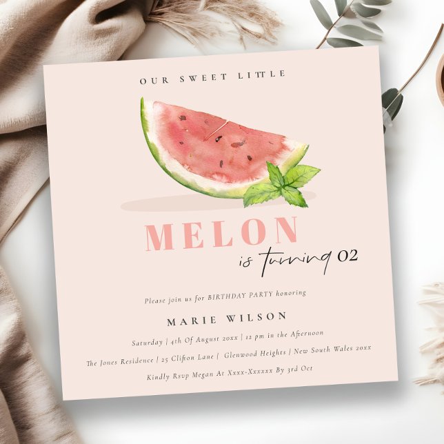 Cute Our Little Melon Blush Any Age Birthday Invitation (Creator Uploaded)