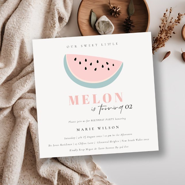 Cute Our Little Melon Pastel Pink Any Age Birthday Invitation (Creator Uploaded)