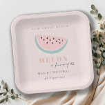 Cute Our Little Melon Pastel Pink Any Age Birthday Paper Plate<br><div class="desc">For any further customisation or any other matching items,  please feel free to contact me at yellowfebstudio@gmail.com</div>