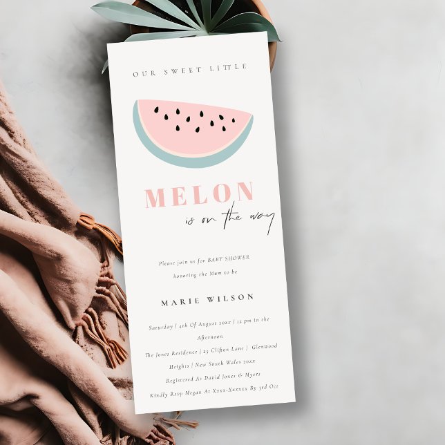 Cute Our Little Melon Pastel Pink Baby Shower Invitation (Creator Uploaded)