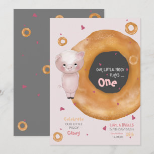 Cute "OUR LITTLE PIGGY"     “Love & Bagels”  Invitation