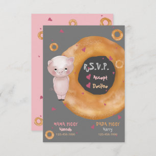 Cute "OUR LITTLE PIGGY" “Love & Bagels” RSVP Card