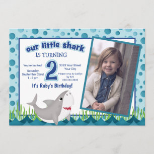 Cute Our Little Shark Ocean Photo 2nd Birthday Invitation