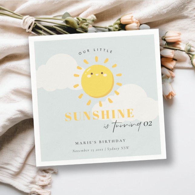 Cute Our Little Sunshine Blue Boy Any Age Birthday Napkin (Creator Uploaded)