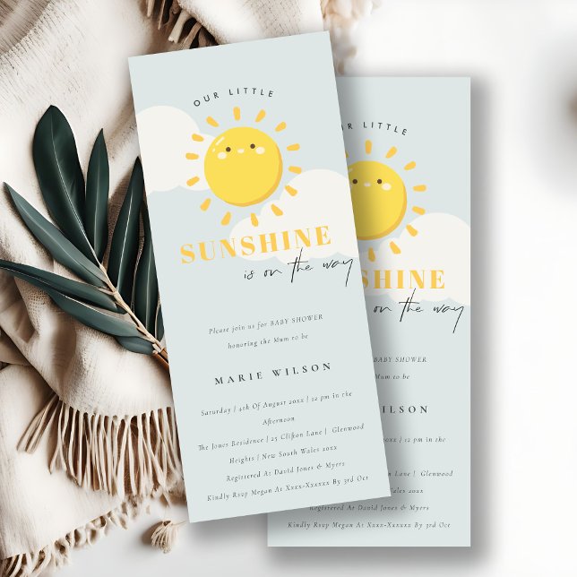 Cute Our Little Sunshine Blue Boy Baby Shower Invitation (Creator Uploaded)