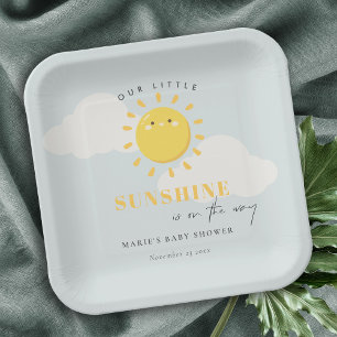 Cute Our Little Sunshine Blue Boy Baby Shower Paper Plate