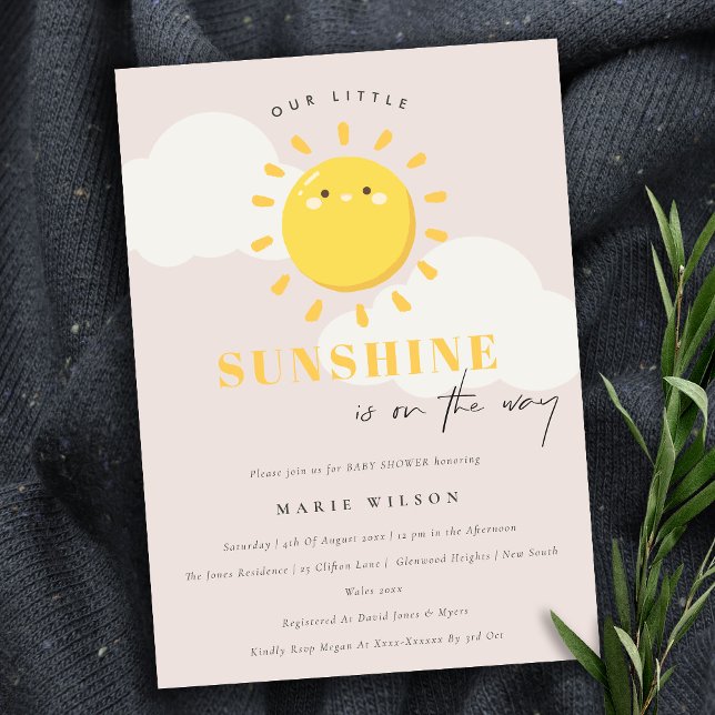 Cute Our Little Sunshine Blush Girl Baby Shower Invitation (Creator Uploaded)