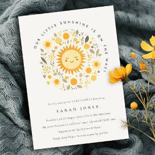 Cute Our Little Sunshine Boho Sun Baby Shower Invitation