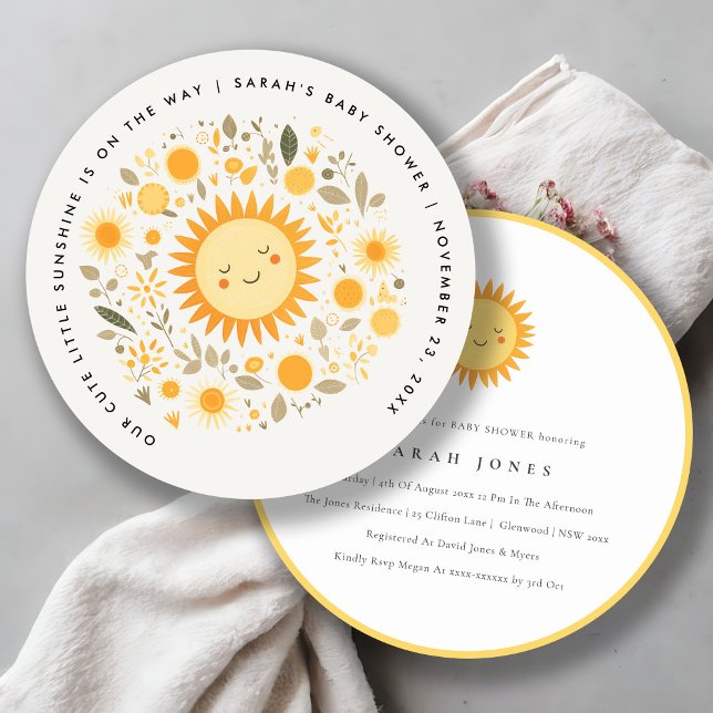 Cute Our Little Sunshine Boho Sun Baby Shower Invitation (Creator Uploaded)