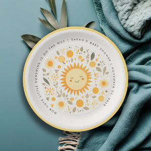 Cute Our Little Sunshine Boho Sun Baby Shower Paper Plate