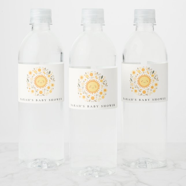 Cute Our Little Sunshine Boho Sun Baby Shower Water Bottle Label (Bottles)