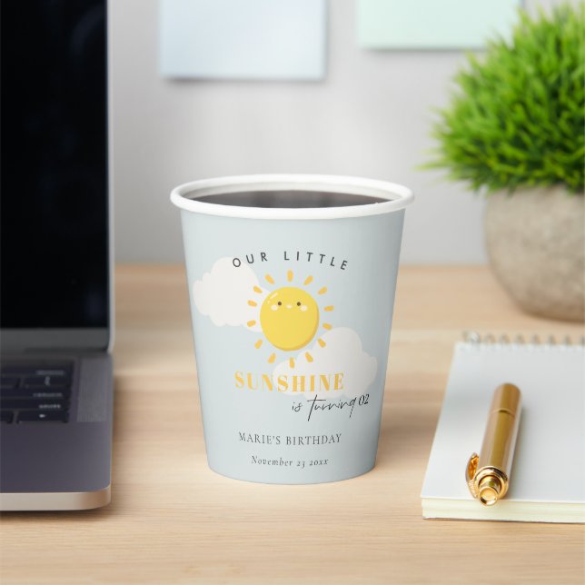 Cute Our Little Sunshine Boy Blue Any Age Birthday Paper Cups (Insitu)