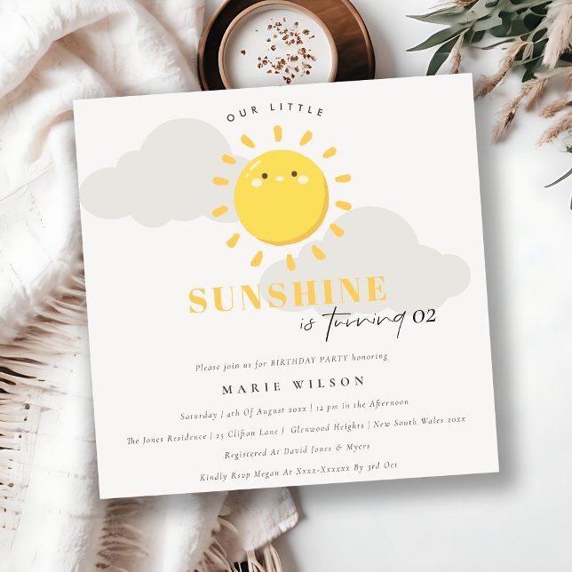Cute Our Little Sunshine Yellow Any Age Birthday Invitation (Creator Uploaded)