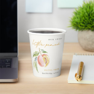 Cute Our Little Sweet Peach Watercolor Birthday Paper Cups