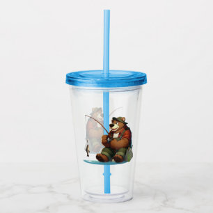 Cute, outdoorsman bear fishing acrylic tumbler