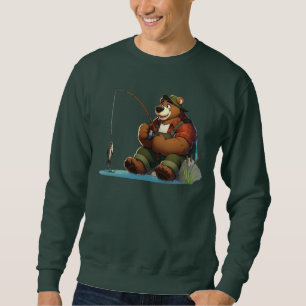 Cute, outdoorsman bear fishing sweatshirt