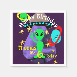 Cute outer Space Alien Themed Birthday Party Napkin