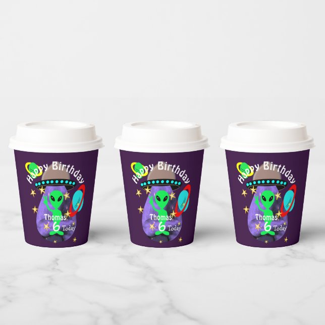 Cute outer Space Alien Themed Birthday Party Paper Paper Cups (Multi)
