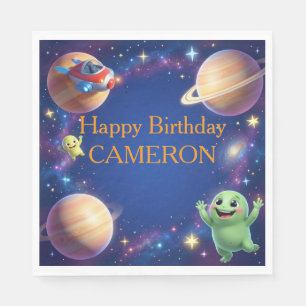 Cute Outer Space Aliens Birthday Party Napkin