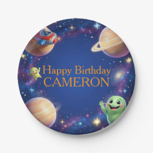 Cute Outer Space Aliens Birthday Party Paper Plate