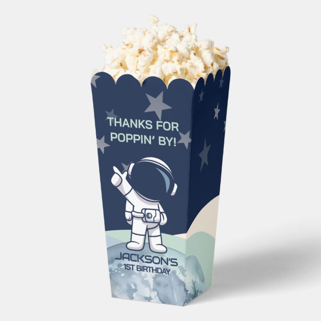 Cute Outer Space Astronaut Birthday Popcorn Favour Box (Popped)