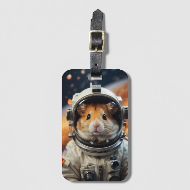 Cute Outer Space Astronaut Hamster  Luggage Tag (Front Vertical)