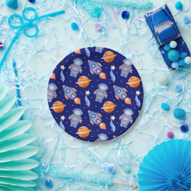 Cute Outer Space Planets & Astronaut Paper Plate (Party)