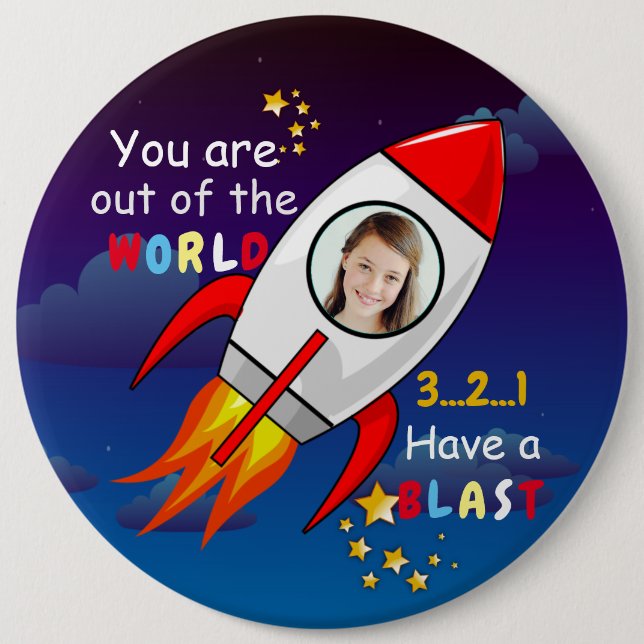 Cute Outer Space Rocket Ship Blast Off Birthday 6 Cm Round Badge (Front)