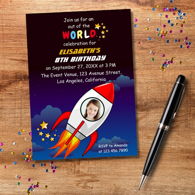 Cute Outer Space Rocket Ship Blast Off Birthday Invitation (Creator Uploaded)