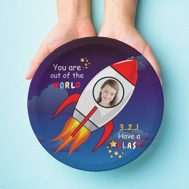 Cute Outer Space Rocket Ship Blast Off Birthday Paper Plate (Creator Uploaded)