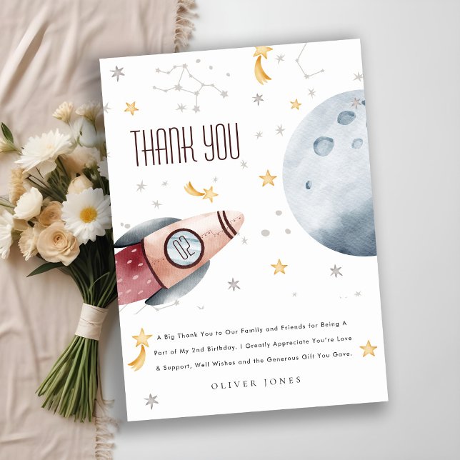 Cute Outer Space Starry Planet Any Age Birthday Thank You Card (Creator Uploaded)