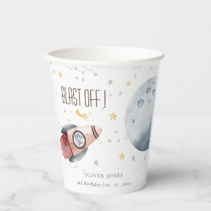 Cute Outer Space Starry Planets Any Age Birthday Paper Cups