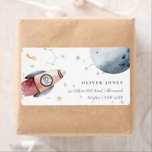 Cute Outer Space Starry Planets Birthday Address