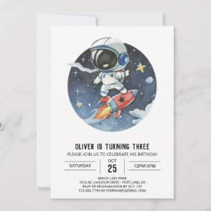 Cute Outerspace Digital Astronaut Boy Birthday Invitation