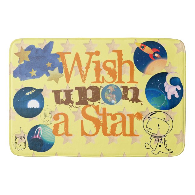 Cute Outerspace Pattern Custom Whish Upon a Star Bath Mat (Front)