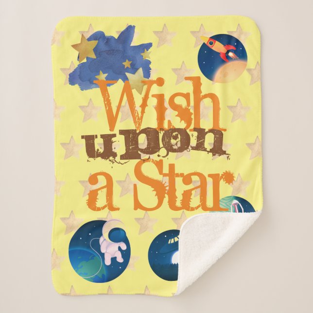 Cute Outerspace Pattern Custom Whish Upon a Star Sherpa Blanket (Front)