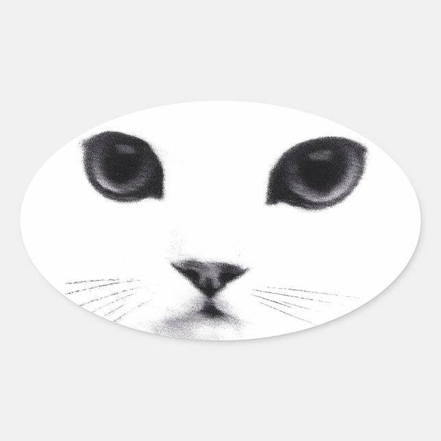 Cute Oval Kitty Cat Face Sticker (Front)
