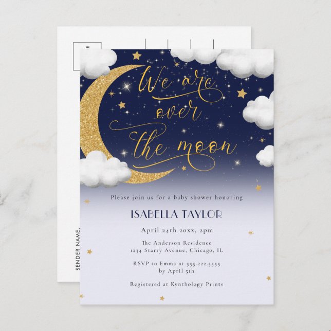 Cute Over the Moon Baby Shower Invitation Postcard (Front/Back)