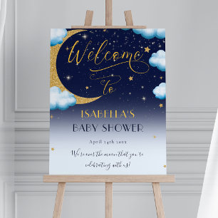 Cute Over the Moon Boy Baby Shower Welcome Poster
