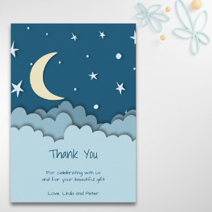 Cute Over the Moon Dark Blue Thank You Baby Shower