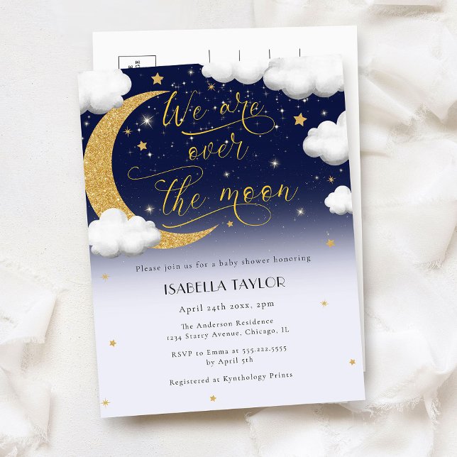 Cute Over the Moon Gender Neutral Baby Shower Invitation Postcard (Creator Uploaded)