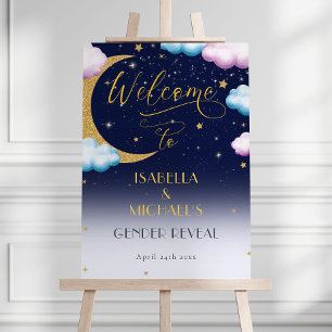 Cute Over the Moon Gender Reveal Party Welcome Poster