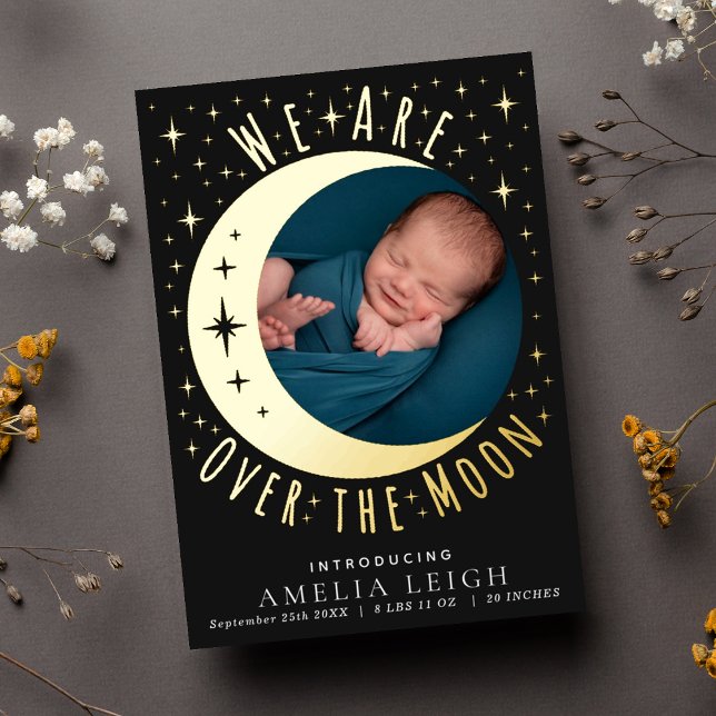 Cute Over the Moon Photo Birth Announcement Card (Creator Uploaded)