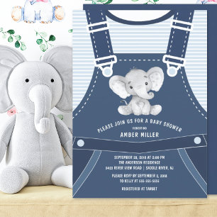 Cute Overalls ELEPHANT Baby Shower Invitation