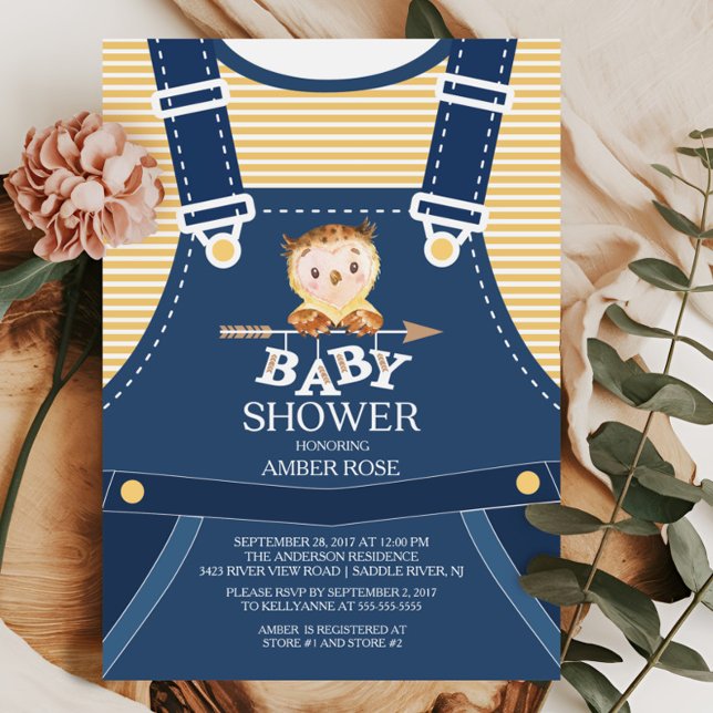 Cute Overalls Woodland Owl Baby Shower Invitation (Creator Uploaded)