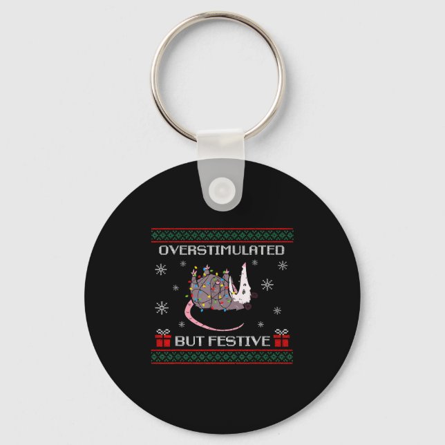 Cute Overstimulated But Festive Funny Ssum Ugly Ch Key Ring (Front)