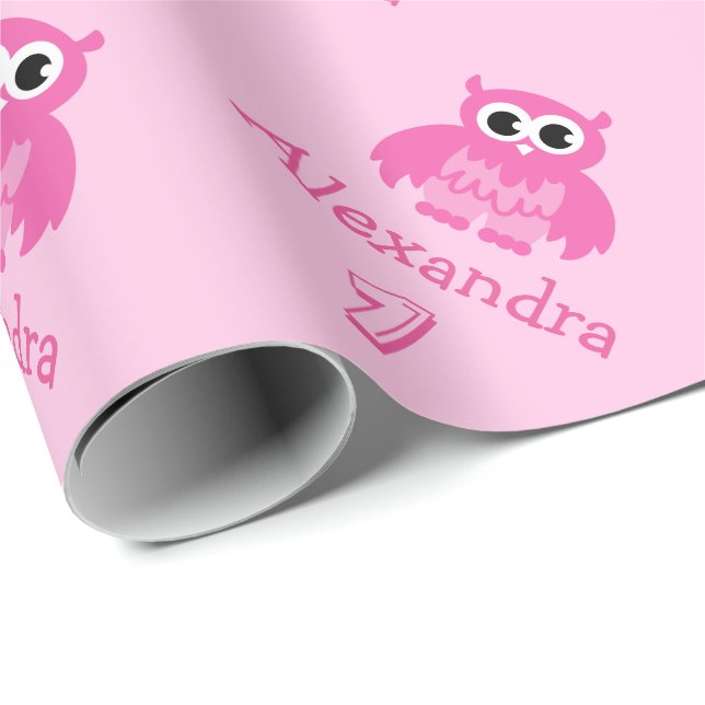 Cute owl 1st Birthday baby girl wrapping paper (Roll Corner)